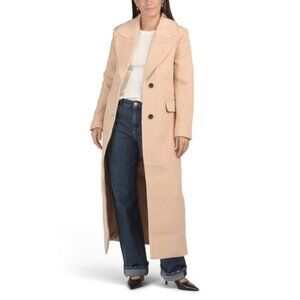 AVEC LES FILLES Camel Wool Blend Strong Shoulder Tailored Coat